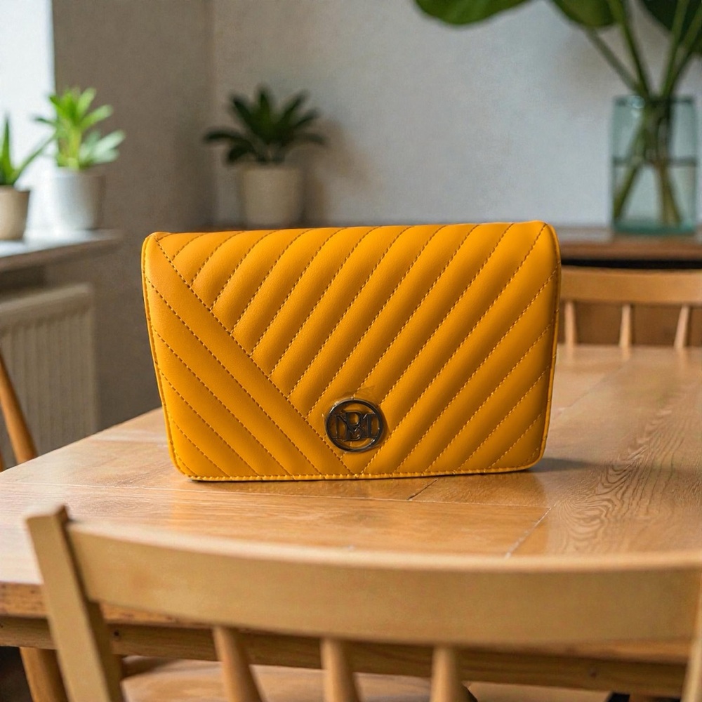 Badgley Mischka Yellow Quilted Clutch - Picture 3 of 13